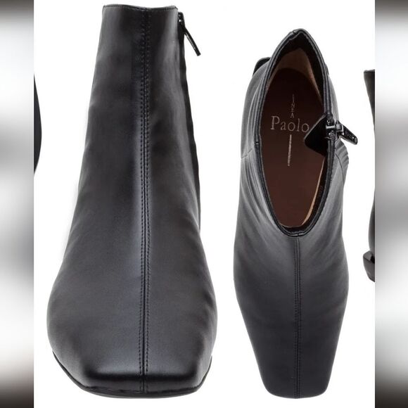 New Linea Paolo Rad Bootie In Black leather zipper ankle boot low heel zip 4.5 - Picture 6 of 7